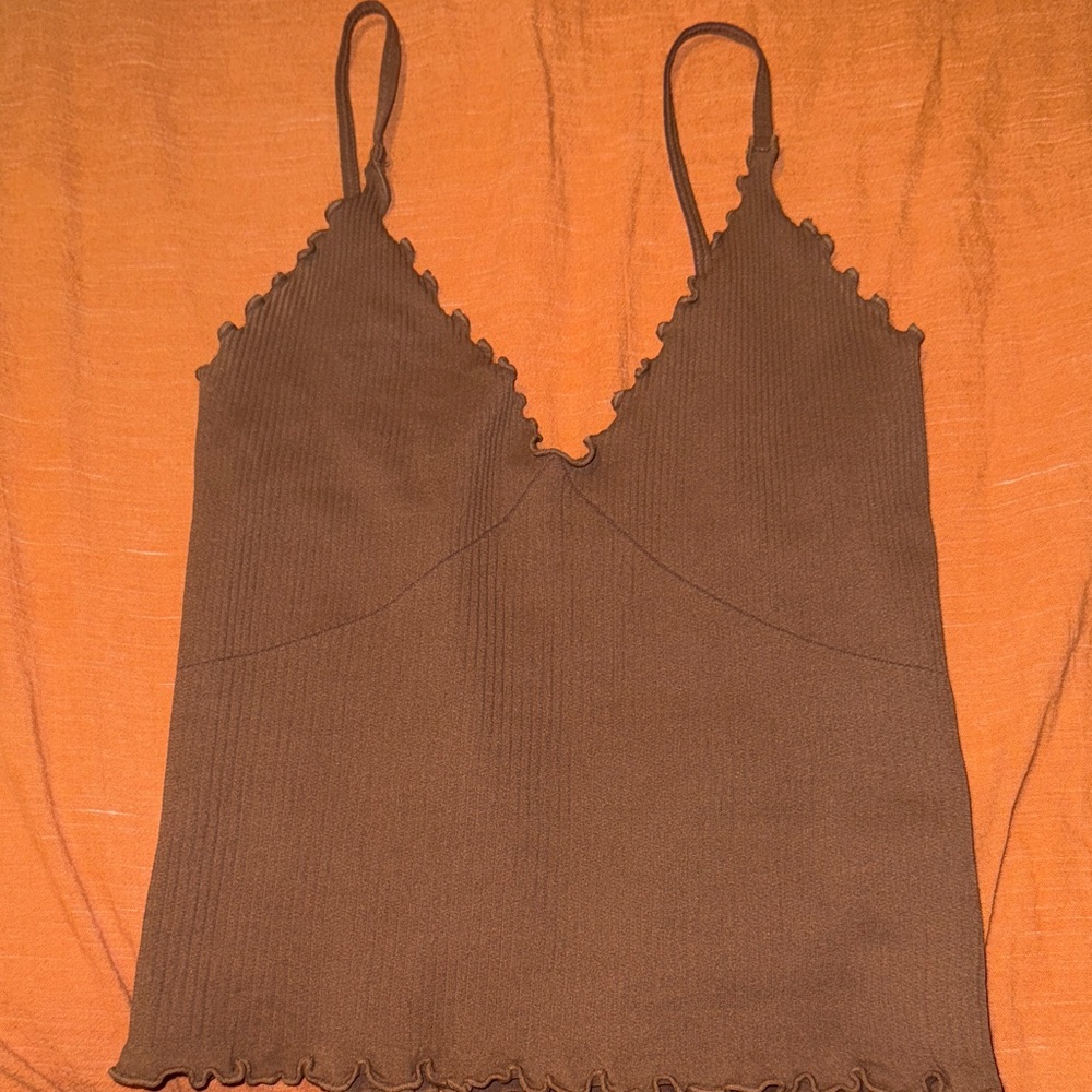 Brown Ribbed Women's Top